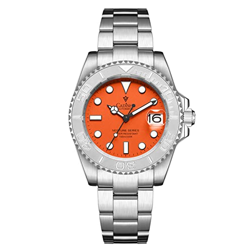 WEICHULWJ CADISEN Design Automatik Uhr Herren Mechanische Hommage Edelstahl Wasserdicht Saphirglas Armbanduhren GMT (Orange-W) von WEICHULWJ