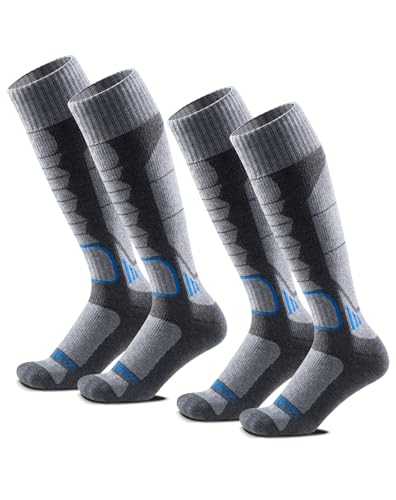 WEIERYA Skisocken,Thermische Gepolsterte Ski Socken für Skifahren,Snowboarden,Outdoor Wintersport für Herren Damen,Grau 2 Paar (33-36) von WEIERYA
