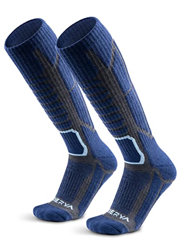 WEIERYA Skisocken,Merinowolle ski socken für Herren Damen Geeignet für Skifahren,Snowboarden,Outdoor Wintersport,Blau 2 Paar (45-48) von WEIERYA