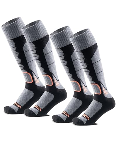 WEIERYA Skisocken,Thermische Gepolsterte Ski Socken für Skifahren,Snowboarden,Outdoor Wintersport für Herren Damen,Schwarz 2 Paar (45-48) von WEIERYA