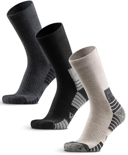 WEIERYA Wandersocken aus Merino Wolle, Crew Trekkingsocken Sportsocken für Herren & Damen, 3 Paar Gepolsterte Outdoor-Socken, Schwarz Haferflocken Dunkelgrau XL von WEIERYA