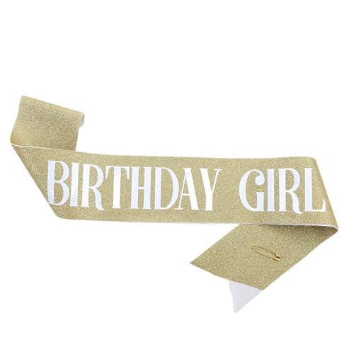 WEIESCIE 1PCS Geburtstagsschärpe für Mädchen,goldene weiße Buchstaben Geburtstagsschärpe, Geburtstagsschärpe aus Satin für Mädchen Party Geschenk Geburtstag Deko von WEIESCIE