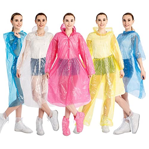 WEIESCIE 2er Pack Einweg Regenponcho, Notfall Regenmäntel Transparente Wasserdicht Poncho mit Kapuze für Frauen Männer von WEIESCIE