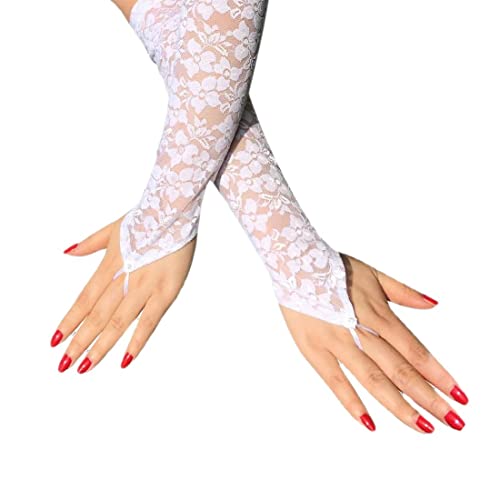 WEIESCIE Brauthandschuhe Abendhandschuhe Lang Fingerlos Handschuhe mit Spitze für Hochzeit Party von WEIESCIE
