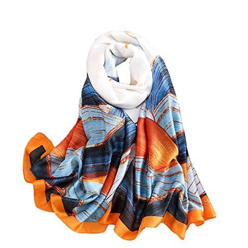 Silk Scarf Women Chiffon Shawl Lotus Scarf White Neckerchief Long Head Wrap Thin Green Scarf Beach Women Hijab Belt Vintage Bridal Shawl Binder Blue von WEIGEER