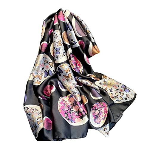 Silk Scarf Women Green Shawl Stain Neckerchief Head Wraps Thin Scarf Ladies Beach Shawl Vintage Painting Bridal Belt Chiffon Scarf Muslim Colourful Cloth Birthday gifts (Purple-black) von WEIGEER