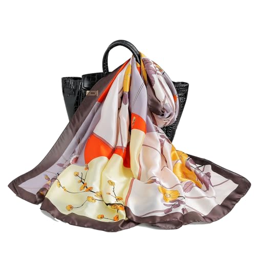 WEIGEER Silk Scarf Women Green Shawl Stain Neckerchief Head Wraps Thin Scarf Ladies Beach Shawl Vintage Painting Bridal Belt Chiffon Scarf Muslim Colourful Cloth Birthday gifts (Red-grey) von WEIGEER