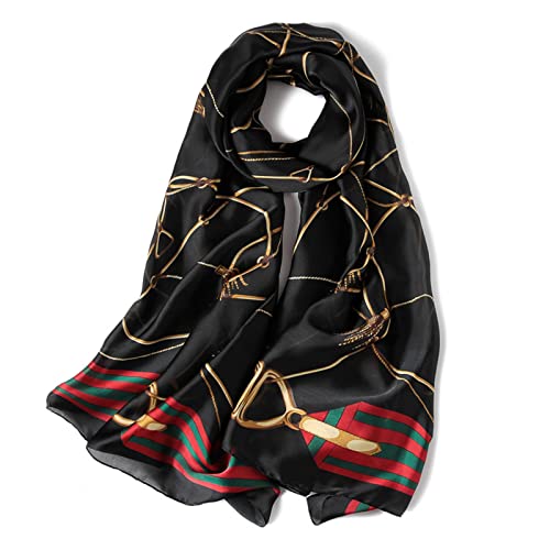 Silk Scarf Women Shawl Black Scarf Stain Neckerchief Head Wraps Thin Scarf Ladies Beach Shawl Vintage Painting Bridal Belt Chiffon Scarf Muslim Colorful Cloth Christmas Decorations Scarf Chain von WEIGEER