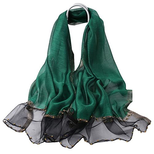 Silk Scarf Women Shawl Green Wool Scarf Ladies Cloths Pure Neckerchief Head Wrap Hand-Stitched Beads Thin Scarf Beach Hijab Belt Bridal Shawl Christmas Decorations Scarf von WEIGEER