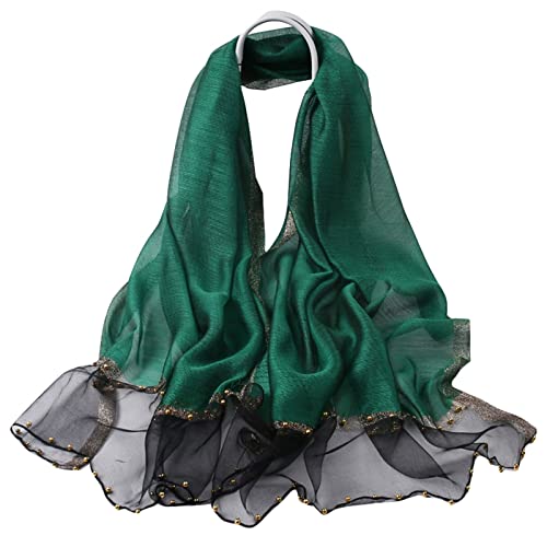 WEIGEER Silk Scarf Women Shawl Green Wool Scarf Ladies Cloths Pure Neckerchief Head Wrap Hand-Stitched Beads Thin Scarf Beach Hijab Belt Bridal Shawl Christmas Decorations Scarf von WEIGEER