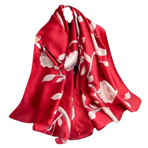 WEIGEER Silk Scarf Women Shawl White Scarf Stain Neckerchief Head Wraps Ladies Beach Shawl Vintage Bridal Belt Chiffon Scarf Muslim Colorful Cloth Christmas Decorations Scarf (Red-chain) von WEIGEER