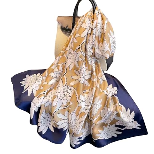 WEIGEER Silk Scarf Women Chiffon Shawl Lotus Scarf Neck Cief Long Head Wrap Thin Scarf Beach Women Hijab Belt Vintage Bridal Shawl Binder Chiffon Scarf Colourful Cloth White (White-blue) von WEIGEER