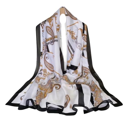 Silk Scarf Women Shawl White Scarf Stain Neckerchief Head Wraps Ladies Beach Shawl Vintage Bridal Belt Chiffon Scarf Muslim Colorful Cloth Christmas Decorations Scarf (White-chainn) von WEIGEER