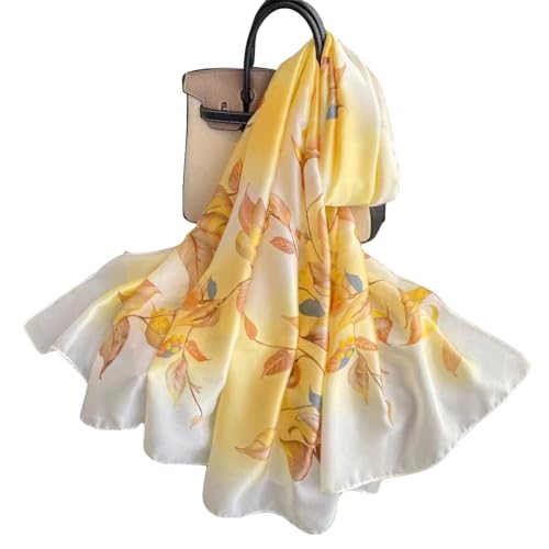 Silk Scarf Women Chiffon Shawl Stain Neckerchief Long Head Wrap Lightweight Scarf Ladies Hijab Belt Vintage Bridal Shawl Chiffon Scarf Muslim Cloth floral Christmas Scarf (Yellow-white) von WEIGEER