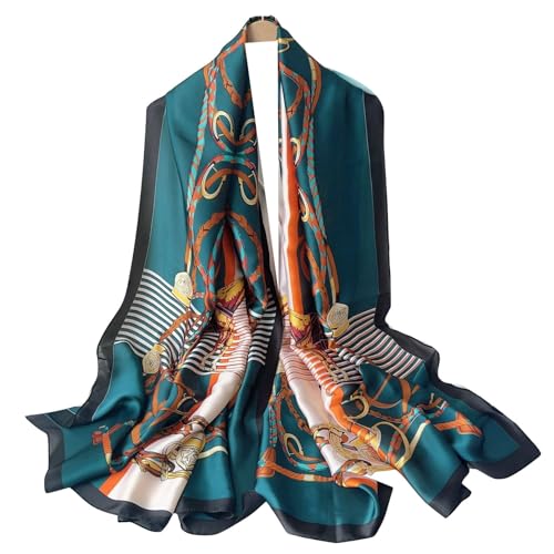 WEIGEER Silk Scarf Women Chiffon Shawl Lotus Scarf White Neckerchief Long Head Wrap Thin Green Scarf Beach Women Hijab Belt Vintage Bridal Shawl Binder Chiffon Scarf (Blue-green) von WEIGEER