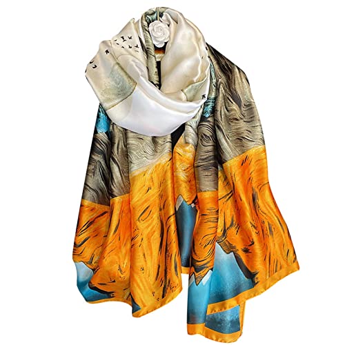 WEIGEER Silk Scarf Women Chiffon Shawl Lotus Scarf White Neckerchief Long Head Wrap Thin Green Scarf Beach Women Hijab Belt Vintage Bridal Shawl Binder Chiffon Scarf (Earth color) von WEIGEER