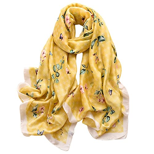 WEIGEER Silk Scarf Women Chiffon Shawl Lotus Scarf White Neckerchief Long Head Wrap Thin Green Scarf Beach Women Hijab Belt Vintage Bridal Shawl Binder Chiffon Scarf (Yellow-Y) von WEIGEER