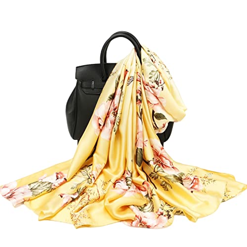 WEIGEER Silk Scarf Women Chiffon Shawl Lotus Scarf White Neckerchief Long Head Wrap Thin Green Scarf Beach Women Hijab Belt Vintage Bridal Shawl Binder Chiffon Scarf (Yellow-butterfly) von WEIGEER