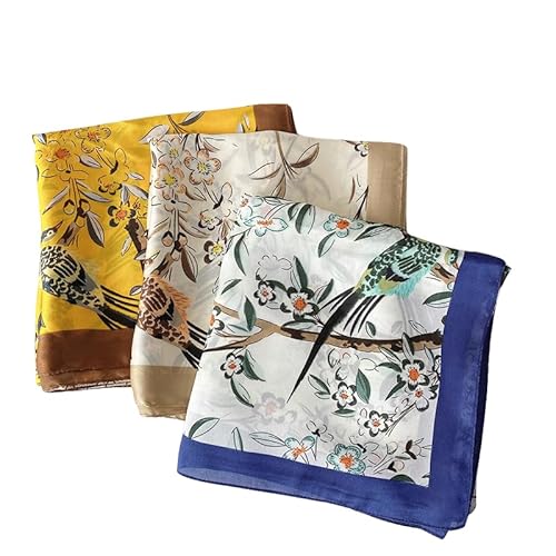 WEIGEER Silk Scarf Women Chiffon Shawl Stain Neckerchief Long Head Wrap Lightweight Scarf Ladies Hijab Belt Vintage Bridal Shawl Chiffon Scarf Muslim Cloth floral Christmas Scarf (Beige stitching) von WEIGEER