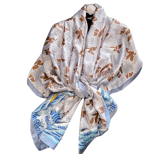 Silk Scarf Women Chiffon Shawl Stain Neckerchief Long Head Wrap Lightweight Scarf Ladies Hijab Belt Vintage Bridal Shawl Chiffon Scarf Muslim Cloth floral Christmas Scarf (Blue-brown.) von WEIGEER