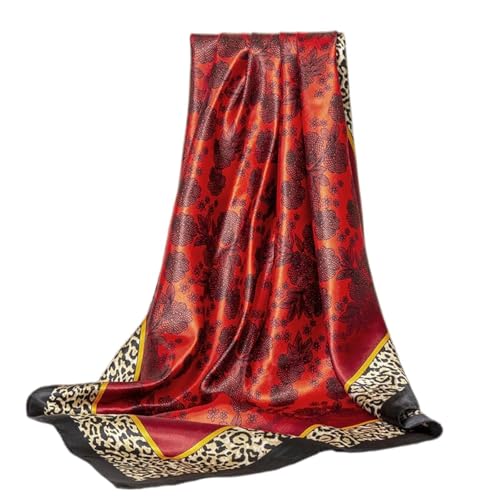 Silk Scarf Women Red Shawl Stain Neckerchief Head Wraps Leopard Thin Scarf Ladies Beach Shawl Vintage Painting Bridal Belt Chiffon Muslin Cloth Birthday gifts von WEIGEER