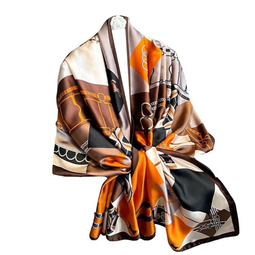 WEIGEER Silk Scarf Women Green Shawl Stain Neckerchief Head Wraps Thin Scarf Ladies Beach Shawl Vintage Painting Bridal Belt Chiffon Scarf Muslim Colourful Cloth Birthday gifts (Orange-bag) von WEIGEER