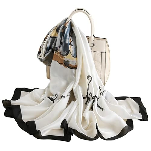 WEIGEER Silk Scarf Women Green Shawl Stain Neckerchief Head Wraps Thin Scarf Ladies Beach Shawl Vintage Painting Bridal Belt Chiffon Scarf Muslim Colourful Cloth Birthday gifts (White-B) von WEIGEER