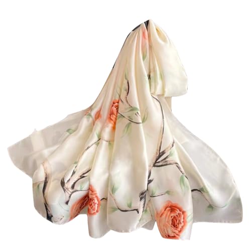 WEIGEER Silk Scarf Women Shawl Blue Scarf Stain Neckerchief Head Wraps Thin Scarf Ladies Beach Shawl Vintage Painting Bridal Belt Chiffon Scarf Muslim Christmas Scarf Blue (White-rose) von WEIGEER