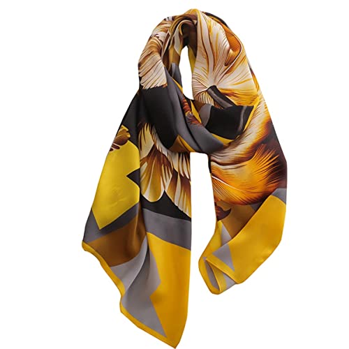 Silk Scarf Women Green Shawl Stain Neckerchief Head Wraps Thin Scarf Ladies Beach Shawl Vintage Painting Bridal Belt Chiffon Scarf Muslim Colourful Cloth Birthday gifts (Yellow-gold) von WEIGEER