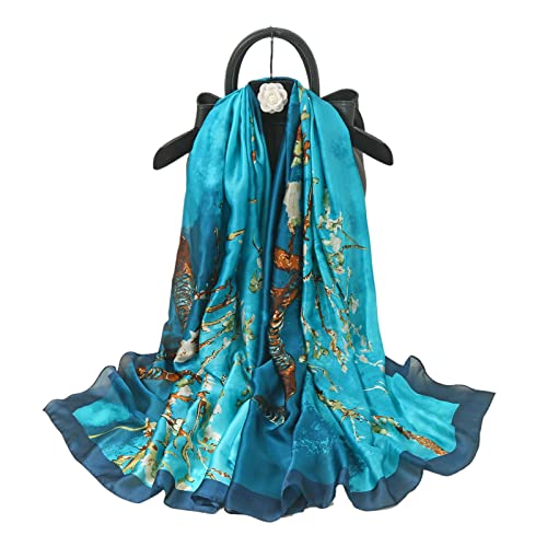 WEIGEER Silk Scarf Women Shawl Blue Scarf Stain Neckerchief Head Wraps Thin Scarf Ladies Beach Shawl Vintage Painting Bridal Belt Chiffon Scarf Muslim Colorful Cloth Christmas Scarf von WEIGEER