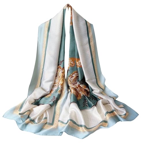 WEIGEER Silk Scarf Women Shawl Blue Scarf Stain Neckerchief Head Wraps Thin Scarf Ladies Beach Shawl Vintage Painting Bridal Belt Chiffon Scarf Muslim Colorful Cloth Christmas Scarf (Blue-white) von WEIGEER