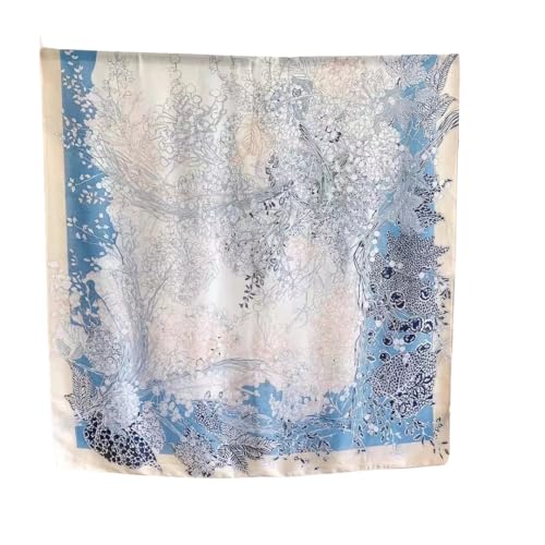 WEIGEER Silk Scarf Women Shawl Blue Scarf Stain Neckerchief Head Wraps Thin Scarf Ladies Beach Shawl Vintage Painting Bridal Belt Chiffon Scarf Muslim Colorful Cloth Christmas Scarf (Bluewhite) von WEIGEER