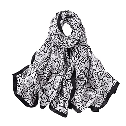 WEIGEER Silk Scarf Women Chiffon Shawl Stain Neckerchief Long Head Wrap Lightweight Scarf Ladies Hijab Belt Vintage Bridal Shawl Chiffon Scarf Muslim Cloth floral Christmas Scarf (Black-flower.) von WEIGEER