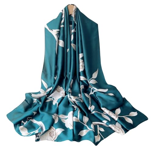 WEIGEER Silk Scarf Women Shawl White Scarf Stain Neckerchief Head Wraps Ladies Beach Shawl Vintage Bridal Belt Chiffon Scarf Muslim Colorful Cloth Christmas Decorations Scarf (Blue-chain) von WEIGEER
