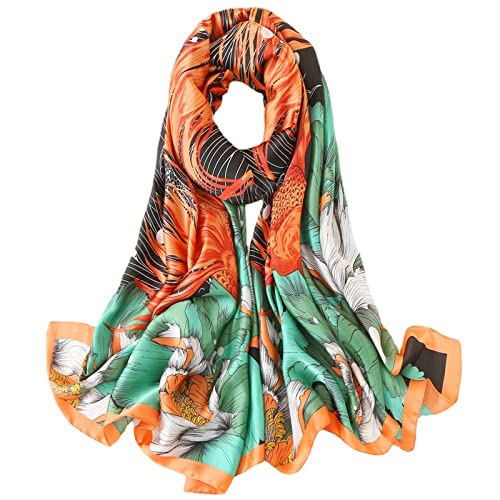 WEIGEER Silk Scarf Women Shawl Green Scarf Stain Neckerchief Head Wrap Thin Scarf Ladies Beach Shawl Vintage Bridal Chiffon Scarf Muslim Colorful Cloth Christmas Decorations Scarf Belt Orange von WEIGEER