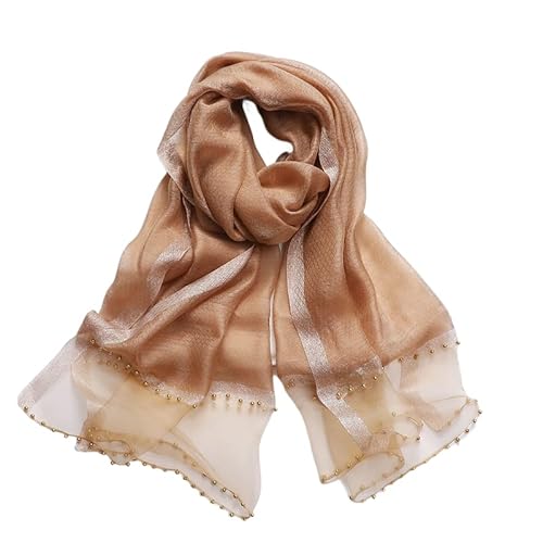 WEIGEER Silk Scarf Women Shawl Khaki Wool Scarf Ladies Cloths Pure Neckerchief Head Wrap Hand-Stitched Beads Thin Scarf Beach Hijab Belt Bridal Shawl Christmas Decorations Scarf von WEIGEER