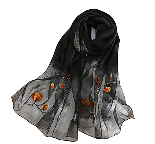 WEIGEER Silk Scarf Women Seidenschals Damen Shawl Satin Natural Pure Hijab Thin Masks Silk Cloth Luxury Binder Senior Handmade Seidentuch Damen Muslin Lotus Beach Scarf Black 180 * 70CM von WEIGEER