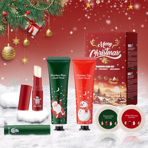 WEILAOK 6 Stück Handcremes Weihnachts Set, Handcreme Set, Mini Handcreme/Lip Balm/Fußcreme Weihnachts, Handcreme Weihnachten, Kleine Geschenke für Frauen Weihnachten, Feuchtigkeitsspendend von WEILAOK