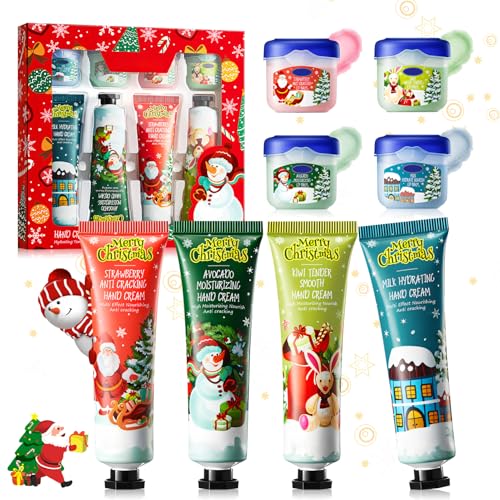 WEILAOK 8 Stück Mini Handcreme Weihnachten Set, Handcreme Set, Handcreme Weihnachten, Mini Handcreme+lip Balm Weihnachten, Kleine Weihnachtsgeschenke für Frauen Männer, Feuchtigkeitsspendend WEILAOK 8 Stück Mini Handcreme Weihnachten Set, Handcreme Set, Handcreme Weihnachten, Mini Handcreme+lip Balm Weihnachten, Kleine Weihnachtsgeschenke für Frauen Männer, Feuchtigkeitsspendend von WEILAOK