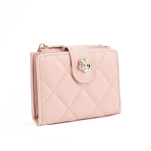 Kleine Geldbörse für Damen, Blumenmuster, Druckknopf, schmal, gesteppt, Kunstleder, Reißverschluss, Münzbörse und Kartenhalter, Pink, Einheitsgröße, Classic von WEILIAN