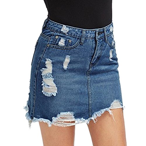 WEIMEITE Distressed Bleistiftrock Vintage Blue Denim Frauen Sexy Casual Mini Sommer Röcke Taschen Bodycon Rock Dunkelblau L von WEIMEITE