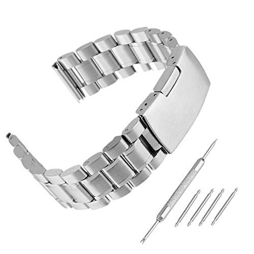 Weimob Unisex Edelstahl Uhrenarmband 20mm Silber mit Faltschließe Länge Verstellbar 4 STK Federstege und Federstift wa006K20-weimob EINWEG von WEIMOB