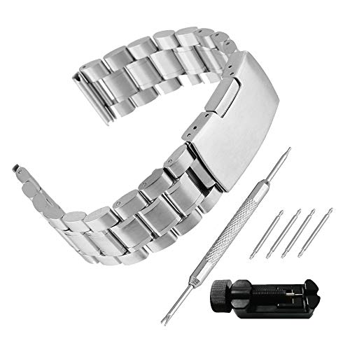 Weimob Unisex Edelstahl Uhrenarmband 24mm Silber mit Faltschließe Länge Verstellbar Verk?zungswerkzeug Link Entferner 4 STK Federstege und Federstift wa006s24-weimob EINWEG von WEIMOB