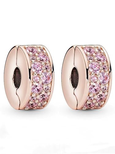 WEIMU Charms Stopper 925 Sterling Silber für Armband mit Gummi Clip Stopper Charms für Bead Charm Armband Anhänger Spacer (Pink 2) von WEIMU