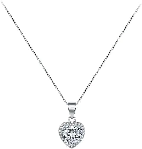 WEIMU Kette Dame Silber Herz Halsketten 925 Sterling Silber Liebe Herz Anhänger Halskette Liebe Einstellbare Silber Halskette Frauen Geburtstag Weihnachten (Silber 1) von WEIMU