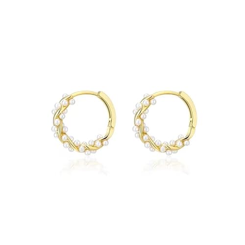 WEIMU Perlen Ohrringe Gold，Gold mit Perle mit Twist für Damen Teenager Und Mädchen Goldfarbene Geometrischer Twist Hochzeit Schmuck Geschenke für Freunde (Goldene) von WEIMU