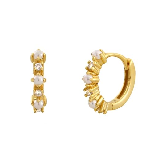 WEIMU Perlen Ohrringe Gold，Gold mit Perle mit Twist für Damen Teenager Und Mädchen Goldfarbene Geometrischer Twist Hochzeit Schmuck Geschenke für Freunde (Goldene 2) von WEIMU