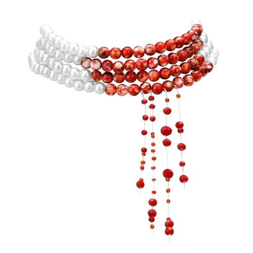 WEINIBAO Perlenkette Blut, Halloween Kostüm Zubehör Damen mit Blutige Perlenkette, Verstellbarer Blut Kette Halloween für Damen Mädchen, Blut Halskette für Halloweens Karneval Fasching Maskerade (C) von WEINIBAO