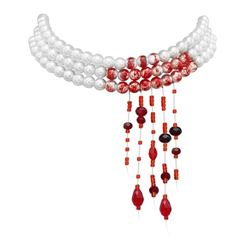 WEINIBAO Perlenkette Blut, Halloween Kostüm Zubehör Damen mit Blutige Perlenkette, Verstellbarer Blut Kette Halloween für Damen Mädchen, Blut Halskette für Halloweens Karneval Fasching Maskerade (E) von WEINIBAO