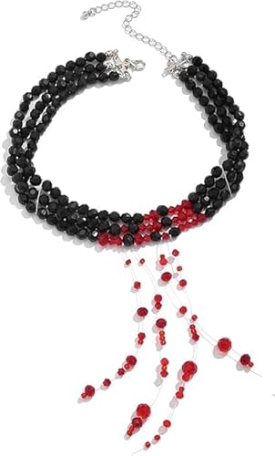 WEINIBAO Perlenkette Blut, Halloween Kostüm Zubehör Damen mit Blutige Perlenkette, Verstellbarer Blut Kette Halloween für Damen Mädchen, Blut Halskette für Halloweens Karneval Fasching Maskerade (F) von WEINIBAO